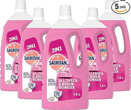 Sagrotan Allzweck-Reiniger Blütenfrische – 2in1 Desinfektionsmittel für die zuverlässige Reinigung von Oberflächen – 5 x 1,5 l Putzmittel für 11,96€