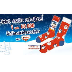 Zwei Kinderschokolade Aktionsartikel kaufen und ein kostenloses Paar Weihnachtssocken erhalten