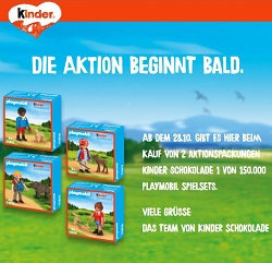 Zwei Kinderschokolade (100g) Aktionsartikel kaufen und ein kostenloses Playmobil Spielset erhalten