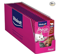Vitakraft Poésie Délice, Katzenfutter nass, mit herzhaftem Rind in Sauce, für ausgewachsene Katzen für 8,10€ (= 35 Cent pro Packung – Vergleich 61 Cent)
