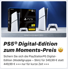 PS5 Digital Edition 1TB für 349,99€ bei MagentaMoments (Vergleich: 410,07€)