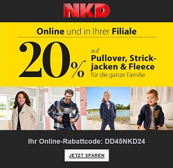 NKD: 20% Rabatt auf Pullover, Strickjacken und Fleece