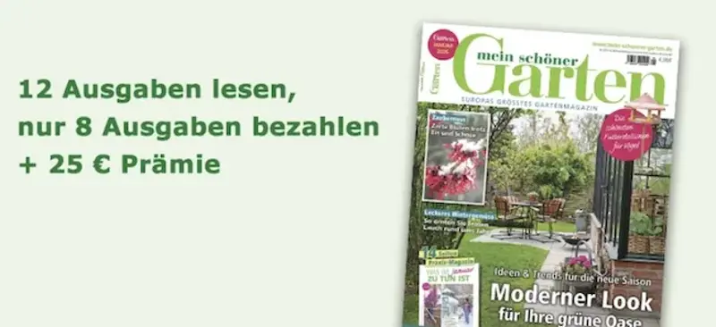 🏡 12 Ausgaben „Mein schöner Garten“ für 39,20€ + Prämie: 25€ Amazon Gutschein