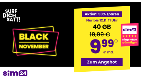 monatlich kündbaren Tarif im o2 Netz mit einer 40GB 5G/LTE Datenflat, SMS und Sprachflat für 9,99€/Monat