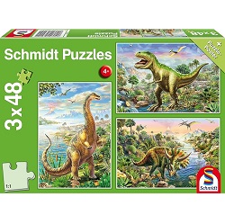 Schmidt Spiele Kinderpuzzle Abenteuer mit den Dinosauriern (3×48 Teile) für 6,82€ (Vergleich: 8,79€)