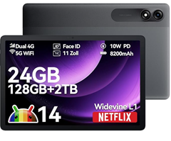Blackview Tablet 11 Zoll Cellular, Tab 90 Android 14 Tablet, 24GB RAM+128GB ROM(2TB TF), 4G LTE 5G WiFi Tablet PC, Gaming Tablet mit 8200mAh Akku für 129,99€