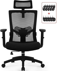 Daccormax Bürostuhl (Schreibtischstuhl mit Verstellbarer Kopfstütze, Armlehnen, Lendenwirbelstütze, Drehstuhl Wippfunktion) für 77,99€