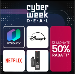 waipu.tv Cyber-Week Aktion – 50 % Rabatt für 12 Monate auf alle Pakete (auch Netflix + Disney+)