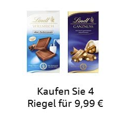 Amazon: 4 Tafeln Lindt Schokolade für 9,99€