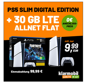 [Knaller] Playstation 5 Digital als – Fortnite® Cobalt Star Bundle für 99,99€ mit 30GB LTE Vodafone Allnet Flat für 9,99€/Monat = 339,75€ Gesamtkosten für alles