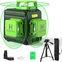 Huepar 3×360 Selbstnivellierender Kreuzlinienlaser, 3D-Grünstrahl, Drei-Ebenen-Nivellier- und Ausrichtungslaser mit 47-Zoll-Stativset für 169,99€