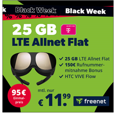 HTC Vive Flow VR-Brille für 95€ mit 25GB Telekom 5G Daten, SMS und Sprachflat für 11,99€/Monat + 150€ Bonus