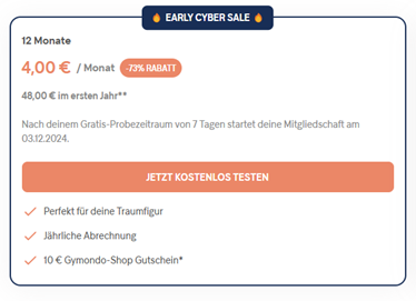 Gymondo: Jahresmitgliedschaft für 48€ und somit 4€ im Monat