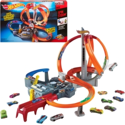 Hot Wheels Autorennbahn Mega Crash Superbahn, mit Looping Tracks und Kurven für 45,99€ (Vergleich: 82,99€)