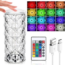 Auezona LED-Kristall Lampe mit 2.500 mAH Akku, Touch-Control und 16 Farben für 13,22€