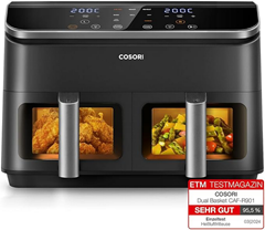 COSORI Heißluftfritteuse 2 Kammern Airfryer, 8-in-1 Dual Zone Air Fryer XXL 8,5 L für 137,99€