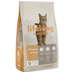 Amazon-Marke: Lifelong – Complete Komplett Trockenfutter für ausgewachsene Katzen, Huhn und Reis, 3kg, 1er-Pack für 6,90€