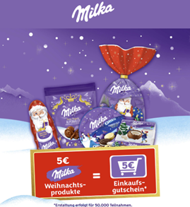 Milka Weihnachtsprodukte für 5€ kaufen + 5€ Einkaufsgutschein erhalten