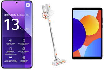 Xiaomi Redmi Note 13 Pro+ 5G + Xiaomi Vacuum Cleaner G20 lite + Xiaomi Redmi Pad SE 8.7 für 99€ mit 4GB LTE Daten, SMS und Sprachflat für 9,99€/Monat