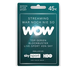 45€ WOW Streaming Guthabenkarte – Gutschein per Post für 38,25€