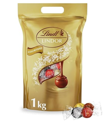 Lindt LINDOR Schokoladen Kugeln Klassische Mischung | ca. 80 Schokoladen Kugeln (Vollmilch, Weiß, Dunkel 60%, Haselnuss) | Großpackung, 1kg