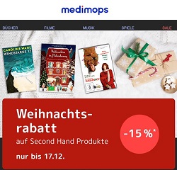 Medimops: 15% Rabatt auf alle Second Hand Produkte im Shop