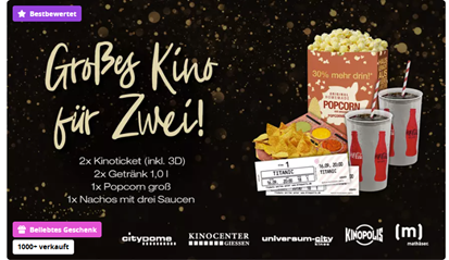 2 Kinotickets mit Popcorn, Nachos und Getränken bei KINOPOLIS für 30,49€