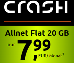 Crash Tarife: 20GB 5G Daten, SMS und Sprachflat im Telekom Netz für 7,99€/Monat + kein Anschlusspreis