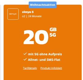 simyo Tarif S mit 20GB 5G Daten (bis 50Mbit/s) mit SMS und Sprachflat im o2 Netz für 6,99€/Monat – kein Anschlusspreis