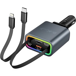 Bakeey Zigarettenanzünder Auto-Ladegerät 4-in-1 mit einziehbaren Ladekabeln für 13,74€