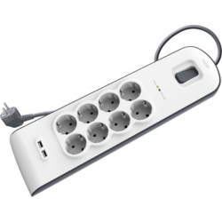 Belkin 8-fach Steckdosenleiste mit Überspannungsschutz und 2 USB-Anschlüssen für 25,99€ (Vergleich: 31,98€)