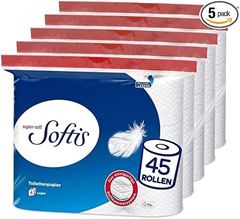 Softis 4-lagiges Toilettenpapier | 45 Rollen-Packung (5 x 9 Einzelpackungen) | 100 Blatt pro Rolle für 18,89€