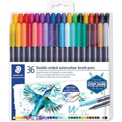 STAEDTLER Doppelfasermaler wasservermalbar für Aquarell-Effekte im Klarfaltetui mit 36 brillanten Farben für 12,44€ (Vergleich: 20,85€)