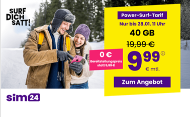 sim24: 40GB 5G Daten, SMS und Sprachflat für 9,99€/Monat (10GB für 4,99€ usw.)