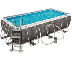 Bestway Power Steel Frame Pool-Set mit Filterpumpe 412 x 201 x 122 cm, Rattan-Optik (Schiefergrau) für 262,79€