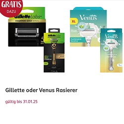 Rossmann: Kostenlosen Rasierer von Gillette oder Gillette Venus beim Kauf wenigstens fünf Klingen