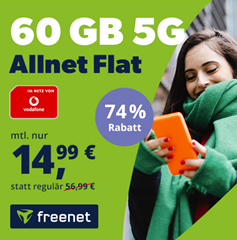 60 GB 5G Allnet-Flat im Vodafone-Netz für nur 14,99€/Monat