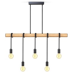 B.K.Licht Pendelleuchte Holz 5-flammig E27 (90x103cm) für 38,80€ (Vergleich: 71,99€)