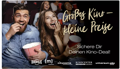 2, 5 oder 10 Kinogutscheine für’s KINOPOLIS & MATHÄSER Filmpalast ab 5,99€/Ticket