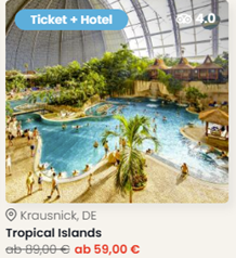 2 Tage Tropical Islands mit Übernachtung direkt im Resort ab 59€ pro Person inkl. Frühstück