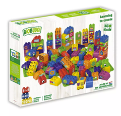 BiOBUDDi Bauklötze mit 100 Steinen & 3 Grundplatten für 17,99€ mit Code (Vergleich: 34,90€)