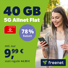 freenet Allnet Flat mit 40 GB 5G im Vodafone-Netz für 9,99€ im Monat