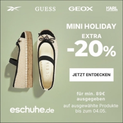eSchuhe: 20% Extra-Rabatt auf ausgewählte Artikel ab 89€ Bestellwert