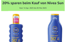 Amazon: 20% sparen beim Kauf von Nivea Sun ab 15€ Bestellwert