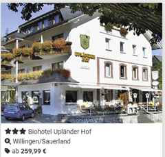 4Tage / 3 Nächte im Biohotel Upländer Hof in Willingen inkl. Bio-Vital-Frühstück & Wellness für 2 Personen für 259,99€