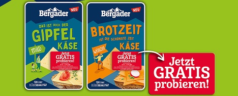 Bergader Gipfelkäse oder Bergader Brotzeitkäse Dank einer Erstattung kostenlos testen