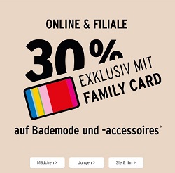 Ernstings Family: 30% Rabatt auf Bademode und Badeaccessoires als Family Card Inhaber