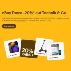 eBay: 20% Rabatt auf Technik und mehr