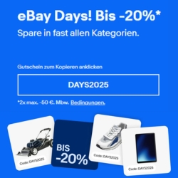 eBay Days: bis zu 20% Rabatt in fast allen Kategorien auf ausgewählte Artikel