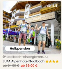 JUFA Alpenhotel Saalbach inkl. Halbpension Plus, Joker Card & Wellness ab 69€ pro Person (1 Nacht)